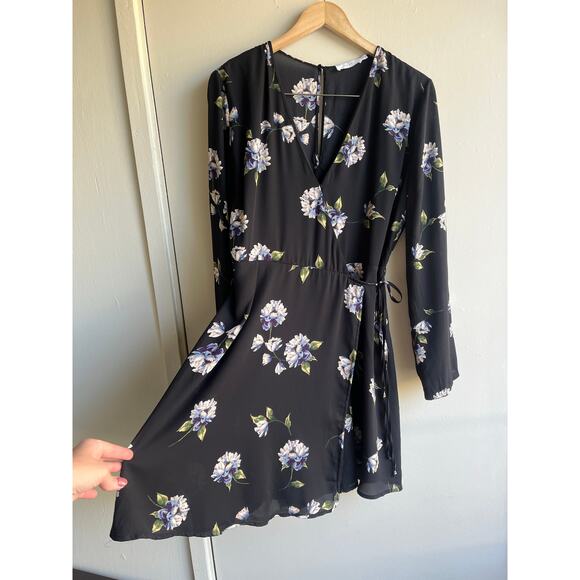 Lush Nordstrom Elly Wrap Dress Black BohoFloral Flower Print Cottage Core Sz XL - Picture 13 of 16
